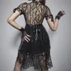 Casual Dresses Sexy Gothic For Women Summer Fall Square Collar Short Sleeve Party Dress Punk Lolita Lace A Line Prom Evening