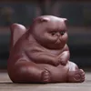 Dark-red Enameled Cute Little Angry Cat Tea Pet Ceramic Animal Crafts Tea Ceremony Accessories Household Ornament Car Decoration 240110