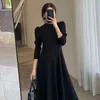 Casual Dresses Women Long Sleeved Dress Femal Black 2024 Spring Autumn Costume Office Ladies A-line Party Vestidos