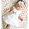 "Adorable Baby Girl Clothes Set - Sweet Solid Color Bow Lace Hem Sleeveless Princess Dress with Matching Headband - Sizes 0-24M - Perfect for Cute Little Princesses!"