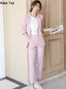 Vrouwen Elegante Blazer 2 Delige Set Kantoor Dame Formele Zakelijke Broekpakken Lente Vintage Effen Werkkleding Vrouwelijke Casual Kleding 240110