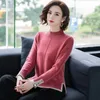 Fdfklak Base da donna coreana maglione sciolto colore a contrasto da donna mezzo collo alto split twist pullover maglioni pull top femme 240111