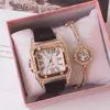 Tiktok Live Watch Square Women's Women's Rome Two-Piece Set Wristwatch