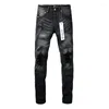 Hommes 24Ss Marque Hommes Mode Slim Violet Jeans 1: 1 Automne Hiver High Street Noir Pantalon Déchiré 790