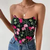 Damestanks Dames Tube-borduurwerk Bloemen Nachtkleding voor dames Zwart Mouwloos Zomer Uit de schouder Crop Top Dames Fancy Gothc