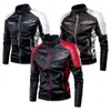 Men's Winter Pu Jacket Motorcycle Waterproof Cool Contrast Colors Classic Biker Leather Jacket Motor Autumn Coat 240110