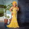 Vintage Yellow Lace Aso Ebi Formal Prom Dresses For African Women Long Sleeves Plus Size Nigerian Birthday Gowns Custom Made