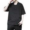 Heren casual shirts zomer heren modieuze Chinese stijl korte mouw katoenen plaat knop Tang Wear