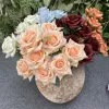 Boquqet – roses artificielles en soie, 9 têtes, décoration de mariage, Bouquet de mariée, événement de mariage, fête, décoration intérieure de la maison, fausses fleurs de roses