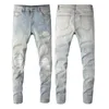 Jeans Amirs Designer Jeans da uomo Jeans di marca viola Jeans casual slim fit Foro chiaro Pantaloni da uomo grigio scuro Street Denim Jeans da bicicletta a tubo dritto attillati