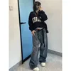 Harajuku Baggy Femme Jeans Y2K Bleu Foncé Marron Taille Haute Streetwear 90S Baggy Pantalon Femme Pantalon Droit Pantalon Large 240110