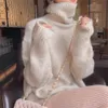 Korean Knitted Thick Sweater Women's Autumn/Winter 2024 New Turtle Neck Loose Drawn Casual Long Sleeve Pink Jumper 240110