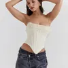 Kvinnors tankar Pearl Tassel Corset Axless Crop Tops Women 2024 Spring Sexig Vit ärmlös Backless Ladies Fashion Club Partywear