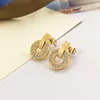 Desginer Bvlgary V Gold Plated Mi Jinbao Family Coin Earrings Round Cake Shell Fritillaria Full Diamond Earrings Fashionabla Light Luxury Cortile and High