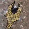 Retro impressão de uma peça roupa de banho marca moda conjunto biquíni para as mulheres verão sem costas acolchoado sutiã biquinis secagem rápida quente impressão maiô