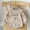 Rompers 2023 Autumn Baby Girls Clothes Bodysuit Toddler Fine Knit One Piece Embroidery Baby Sweater Jumpsuit H240508