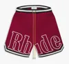 Designer Shorts Rhude Men's Capsule Summer Beach Pants Mesh Material andas Svett Löst fitness basket Mens Short Red 741