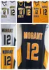 Mens Murray State Racers 12 Ja Morant College Basketball Jerseys Vintage Yellow Blue White Ovc Ohio Valley Stitched Shirts S-XXL6829456