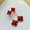 Orecchini a pennaglietta vintage Copper Van Clee Brand Designer Red Crystal Double Four Flover Flower Drop con regalo per feste in box Gioielli