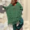 Autumn Solid Color Pending Knit Pull-Out Elegant Casual O-Neck Bat Sleeve Sweater Top Winter Women's Tassel Pocket Street kläder 240110