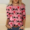 Women's T Shirts Valentine's Day Women T-shirts Tre kvart ärm Casual Shirt Valentines Holiday Female Round Neck Print Tops