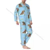 Homens sleepwear mens pijamas define casa ternos bonito capybara laranjas mar natação solto homewear de manga comprida casual