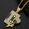 Anhänger Halsketten Hip Hop Iced Out Bling Mikrofon Halskette Gold Farbe Edelstahl Rapper Musik Für Frauen/Männer Hiphop Schmuck