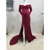 2023 New Women's Cotton Gravid Women's Soft V-Neck Bottom Split Tail Dress Foto Fotografering Gravid Women's Wear 240111