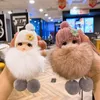 Cute Expression Face Baby Pompom Keychain Real Fox Fur Pendant For Women Bag Car Key Ring Girl Gift Charm Plush Doll Key Chain 240110