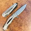 S7201 Small Flipper Folding Knife D2 Stone Wash Tanto Blade Stainless Steel Handle Ball Bearing Fast Open Folder EDC Pocket Knives MY