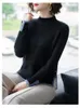 Fdfklak Base da donna coreana maglione sciolto colore a contrasto da donna mezzo collo alto split twist pullover maglioni pull top femme 240111