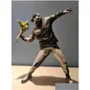 Decorative Objects Figurines Modern Art Banksy Flower Bomber Resin Figurine England Street Scpture Statue Polystone Figure Collect Dhtal