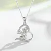 Pendants Eudora New 925 Sterling Silver Angel Girl Hug Dog Pendant Heart Crystal CZ Necklace Fine Jewelry Girlfriend Birthday Gift D561