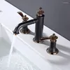 Robinets d'évier de salle de bains en laiton de luxe, robinet à trois trous à deux poignées, mélangeur de lavabo en cuivre de qualité supérieure, conception originale, robinet d'eau froide