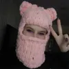 Y2K Unissex Inverno Gorro Bonito Malha Dos Desenhos Animados Orelhas de Urso Chapéu Engraçado Engrossado Quente Balaclava Pescoço Quente Capa Francesa Chapéu 240110