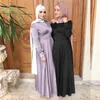 Roupas étnicas Estilo Abaya Muçulmano Mulheres Moda Vestido Verão Elegante Cetim Frisado