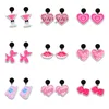 Kolczyki Dangle Pink Series Walentynki Temat Drukuj Drukuj Drukuj Druk Cartoon Cosplay Handcraft Acryl Black Drop