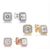 Fahmi 925 Sterling Silver Square Big Cz Diamond Earring Fit smycken Guld Rose Gold Plated Stud Earring Women Earrings5885802