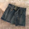 Джинсы в Корейском стиле Y2K, винтажные женские короткие джинсовые мини-юбки на пуговицах с поясом, Эстетическая фея, гранж, джинсы с высокой талией, юбка, альтернативная одежда