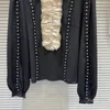 Frauen Blusen 2024 Frühling Schwarz Shirts Womans Klassischen Stil Plissee Fliege Farbe Kollision Design Elegante Pullover Bluse Mujer