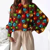 Women's Blouses Christmas Spot Design Print Long Sleeve Round Neck Pullover Casual Loose Office Lady Shirts Tops