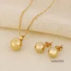 Designer Stud Earrings Ball Pendant Necklace Ball Jewelry SET Fine 24K Real Yellow Solid Gold GF Women Party Jewelry Best Gifts joias ouro mujer