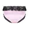 Mens Frilly Satin Lace Bikini Briefs French Maid Sissy Crossdress Panties Silky Thongs Knickers Lingerie Underwear 240110