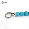 Bracelets Thomas 10mm Cyan Stone Bead Bracelet with Black Zirconia Paved Circle Clasp, European Rebel Heart Jewelry for Men TS B141