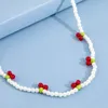 Pendant Necklaces HWJQ Cherry Pearl Necklace Beaded Clavicle Chain Red Green Lightweight Resin Plastic Simplicity 46cm Length