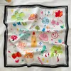 Scarves Funny Cartoon Flower Silk Square Scarf Women Satin Shawl Wrap Hijab Hair Band Wrist Luxury Headkerchief 70 70cm Echarpe Bandana