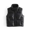 2023 automne hiver PU cuir manteau femmes noir col montant gilet mode fermeture éclair élégant court gilets femme dames 240111