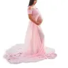 Robe longue pour femmes enceintes, avec patchs en mousseline de soie, épaules de couleur unie, longueur au sol cousue sur le devant, accessoires de robe 240111