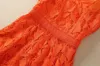 2024 Spring Orange Solid Color Dress Sleeveless Slash Neck Midi Casual Dresses A4J09