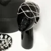 Diadema nupcial de malla multicapa, cadena para la cabeza con diamantes de imitación, accesorios para el cabello hueco, tocado de cristal, gorro, joyería para sombrero BJ